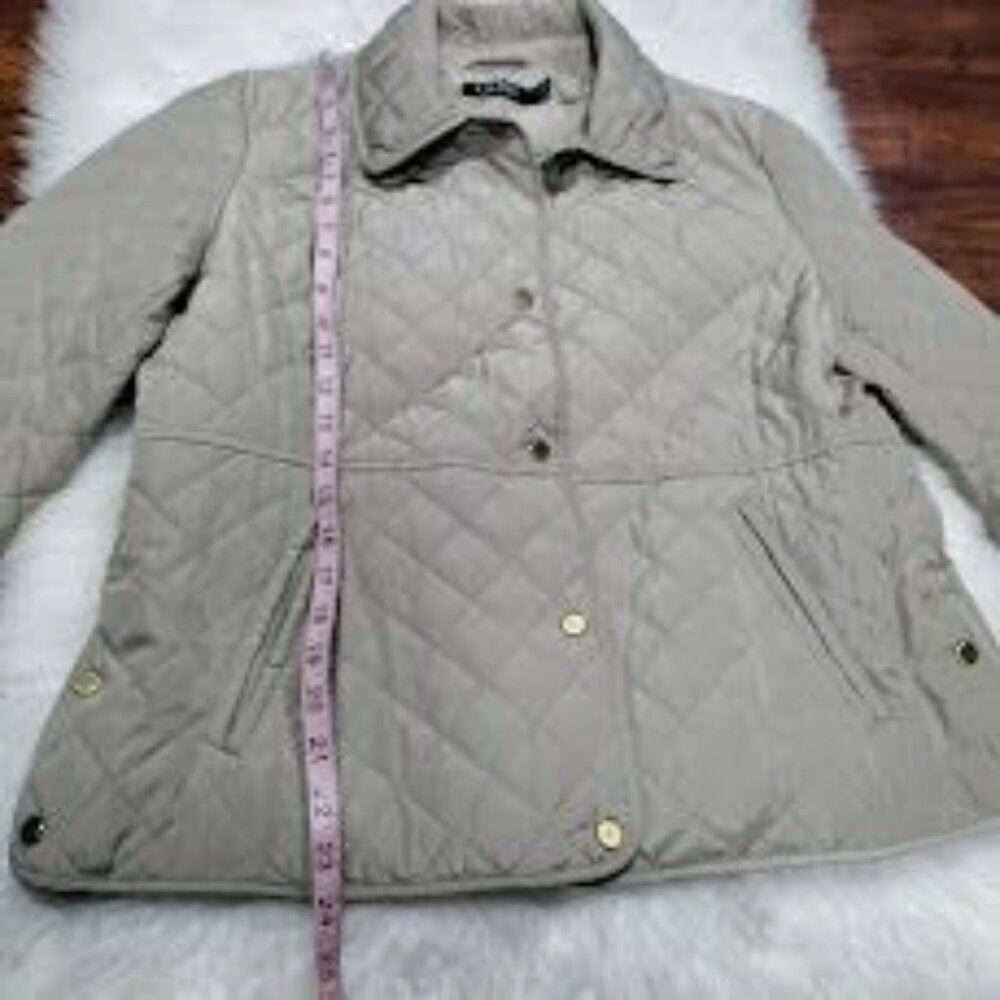 Lauren Ralph Lauren Women Petite Large Snap Button Collared Quilted Jacket Beige - Picture 9 of 9